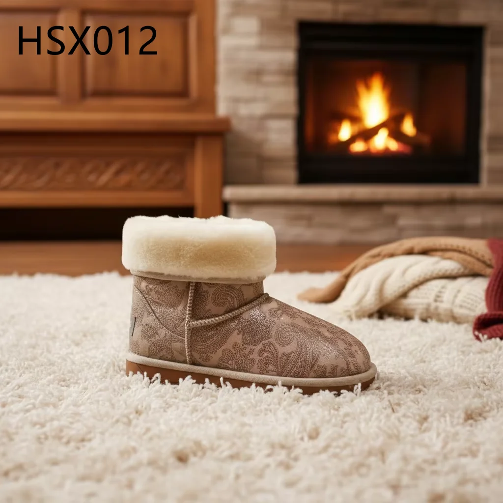 HY,Cold Weather Thick Bottom Relaxed-Fit Mid Cut Snow Boots Korean Style Real Wool Lining Fashion Lady Winter Boots HSX012