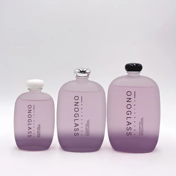 good-looking Creative 100 ml 250 ml 350 ml purple color frosted flat round glass juice wine bottle with white cap