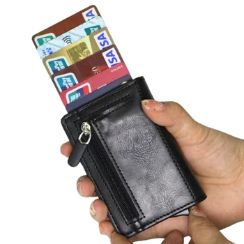 Vintage Crazy Horse PU Leather Credit Card Holder Wallet Popup Leather Card Holders