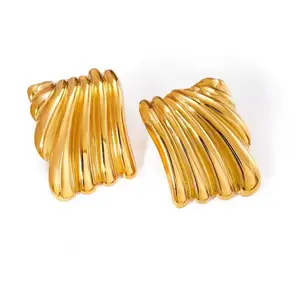 Classic Stud Earrings Design 18k Gold Plated Stainless Steel Geometric Square Stud Earrings Accessories Jewelry for Women