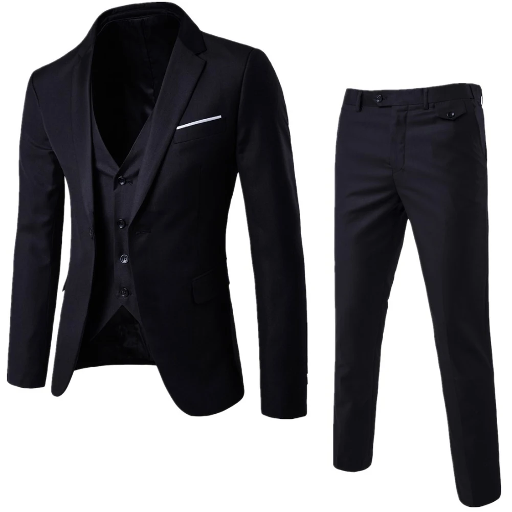 3pcs/set Luxury Mens Suits Set Grey Formal Blazer Pants Vest Marriage ...