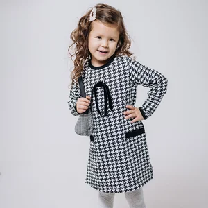 New Bestseller  High Quality New Model Children Black and White Plaid Summer Girl Child Dress with  Pattern  Leisure Wear