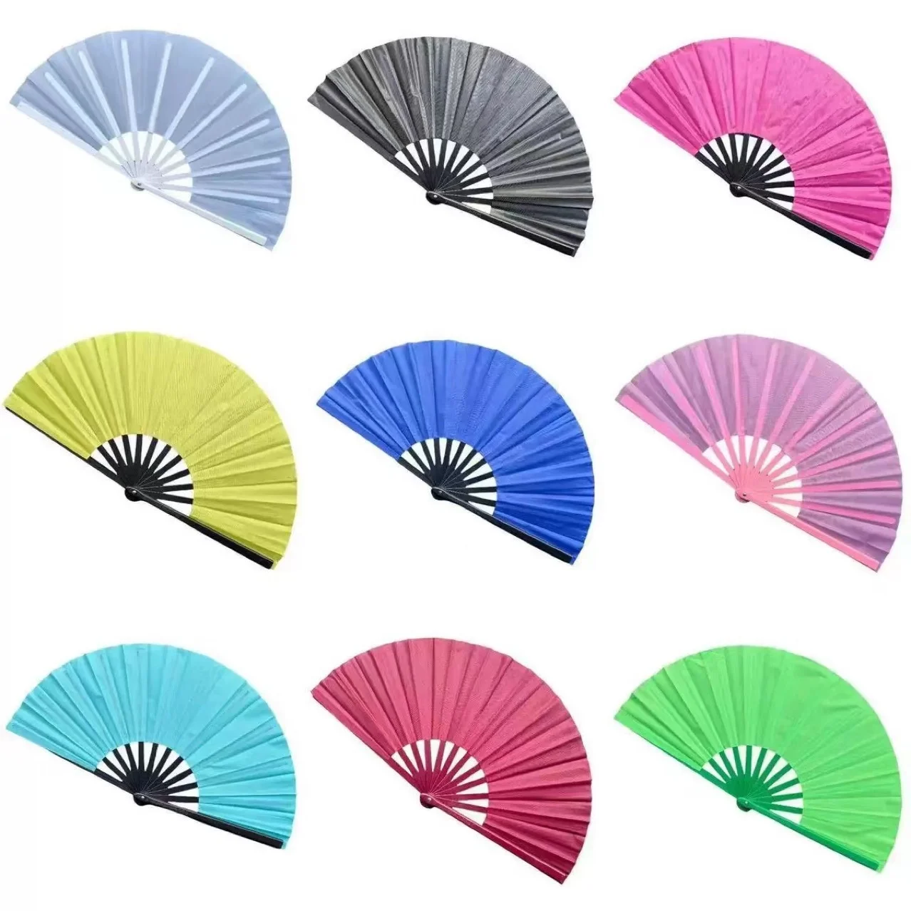 33.3cm Colorful Kung Fu Fan Black Plastic Ribs Tai Chi Martial Arts Performance Fan Cross-Border Fabric Fan for Bestseller