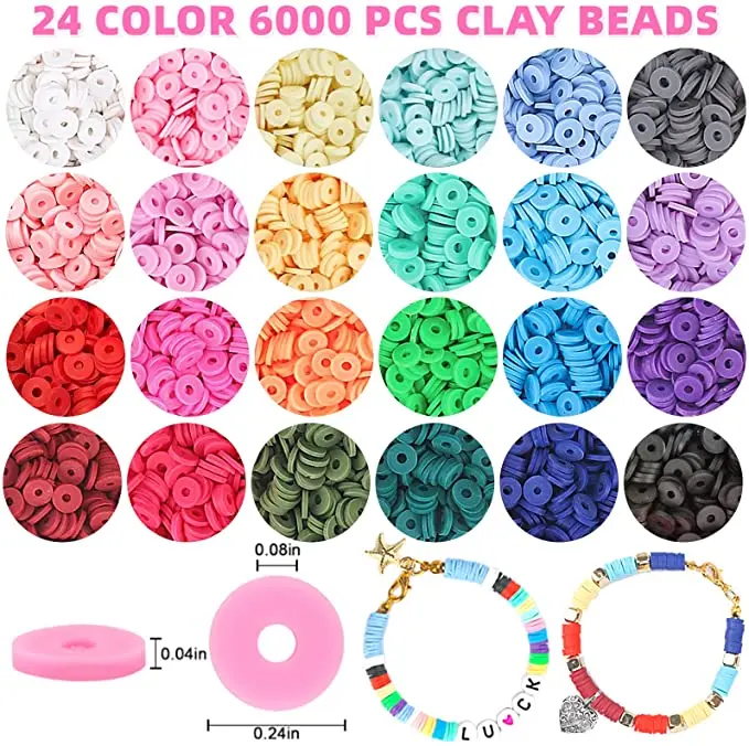 6600Pcs/Box 6mm Clay Beads for Jewelry Making Kit Flat Round
