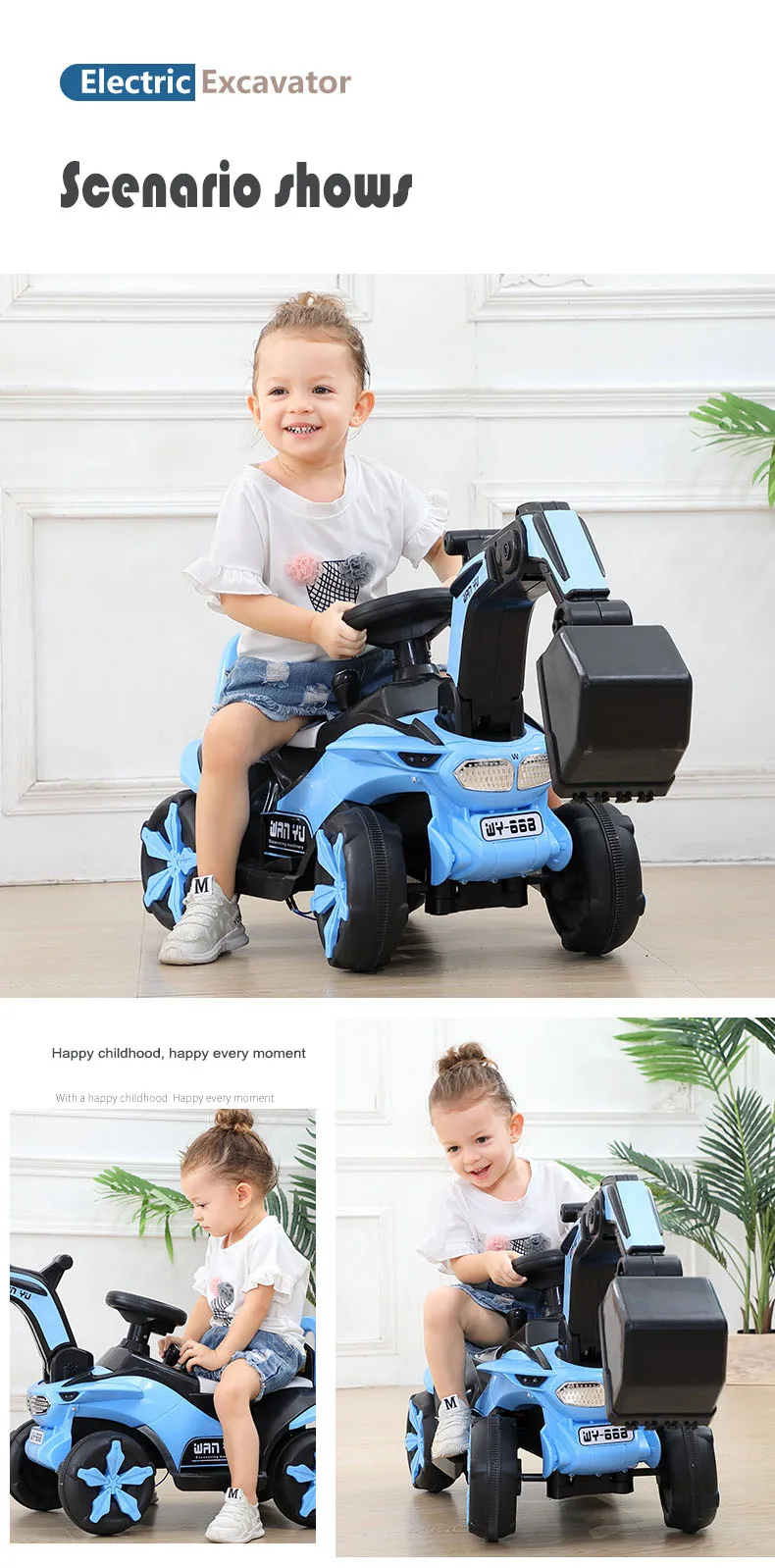 Toddler Sliding Toy Car Excavator Can Sit and Ride Large Flashing Music Children's Engineering Vehicle Electric Excavator