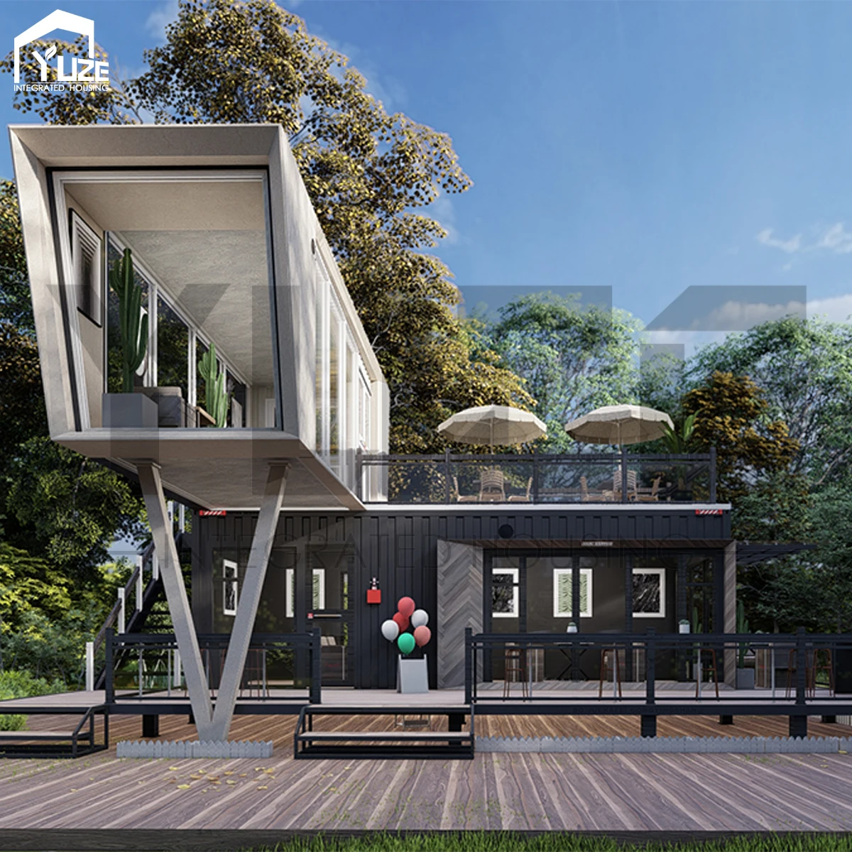 Luxury Prefabricated Houses Double Storey Prefab Container Restaurant with Furniture