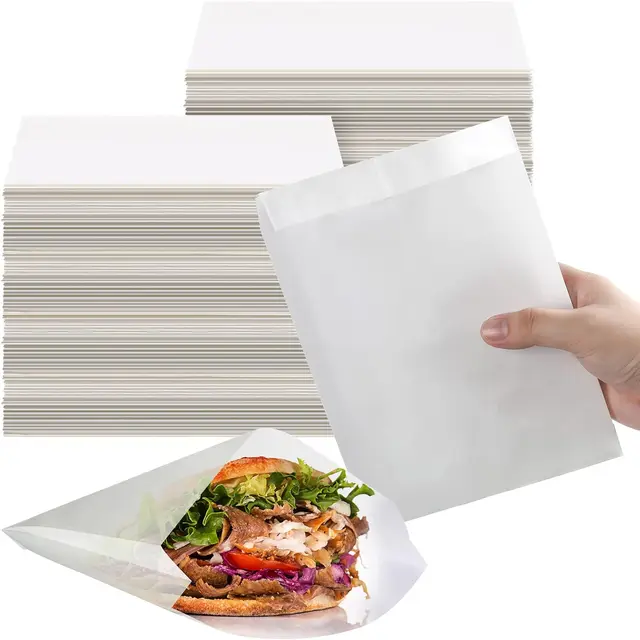 7 x 6 x 1 Inch Bags Grease Resistant White Paper Bags Semi Translucent Bags for Bakery Cookies Candy Snacks French Fries