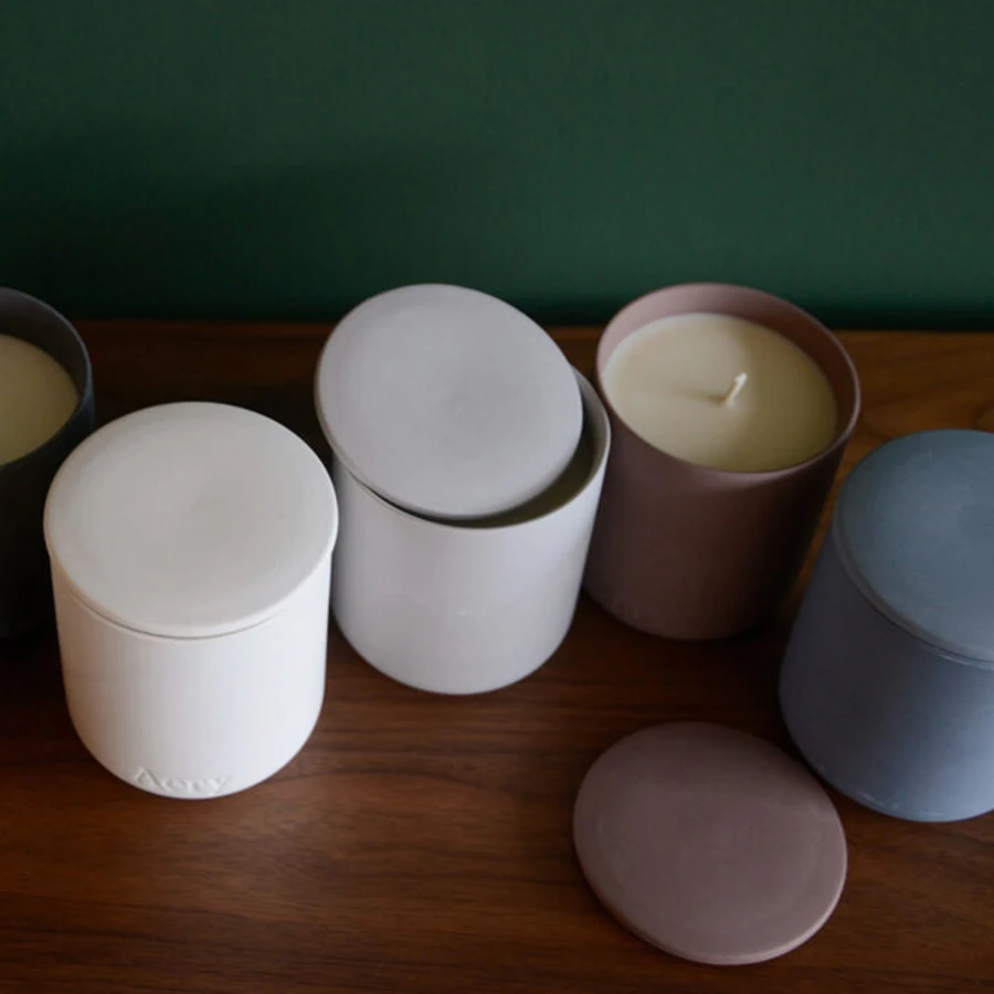 Refined Scented Concrete White Blue Small Pink Matte Handmade Nordic Style Easter Clay Ceramic Candle Jars Lid with Custom Logo