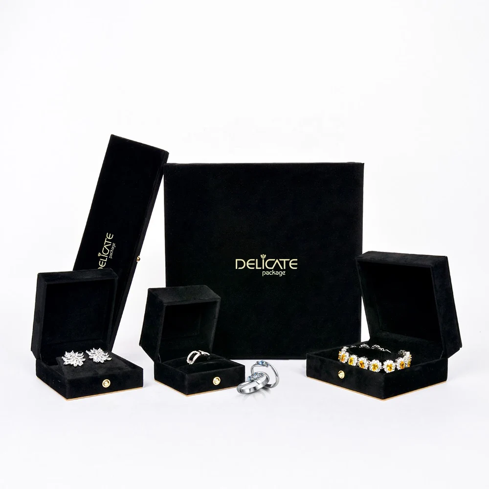 Hot Sale Jewelry Box Custom Logo Deep Blue Velvet Jewelry Box Luxury