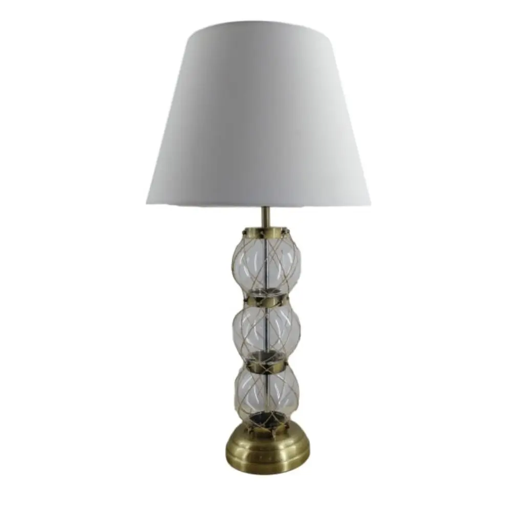 China Big Factory Good Price drum  fabric shade table lamp antique glass ball decorative base desk light