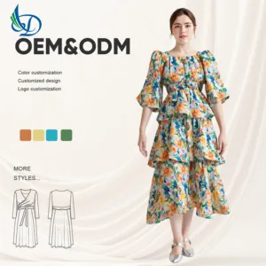 Retro Chic Printed Bubble Sleeves, Round Neck, Casual Style, Digital Printing, Casual