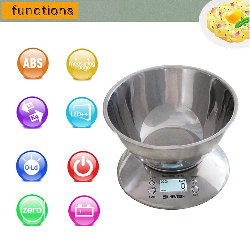 Báscula Digital de cocina de alta precisión, 11lb/5kg, con cuenco