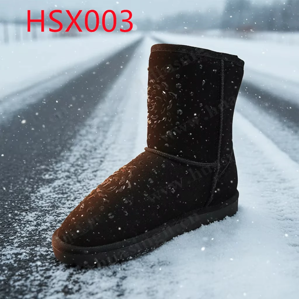 ZYF,Snowscape Viewing Anti-skid TPR Outsole Women Snow Boots Sparkling Diamond Design Black Fleece-lined Lady Warm Boots HSX003