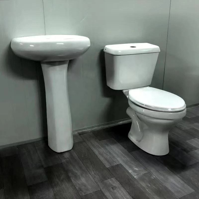 Cheapest Bathroom Toilet Sets WC Floor Mount Sanitary Ware Basin Pedestal P-trap Commode Toilets factory