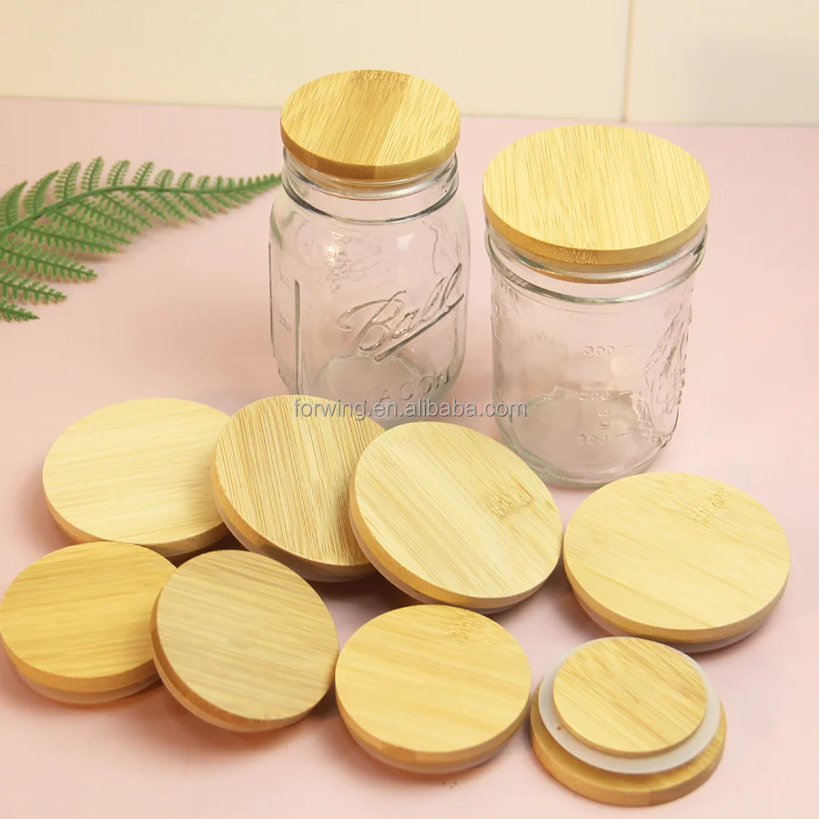 Round durable bamboo sealing cover glass candle jars Mason jar storage jar wood bamboo lids set manufacture