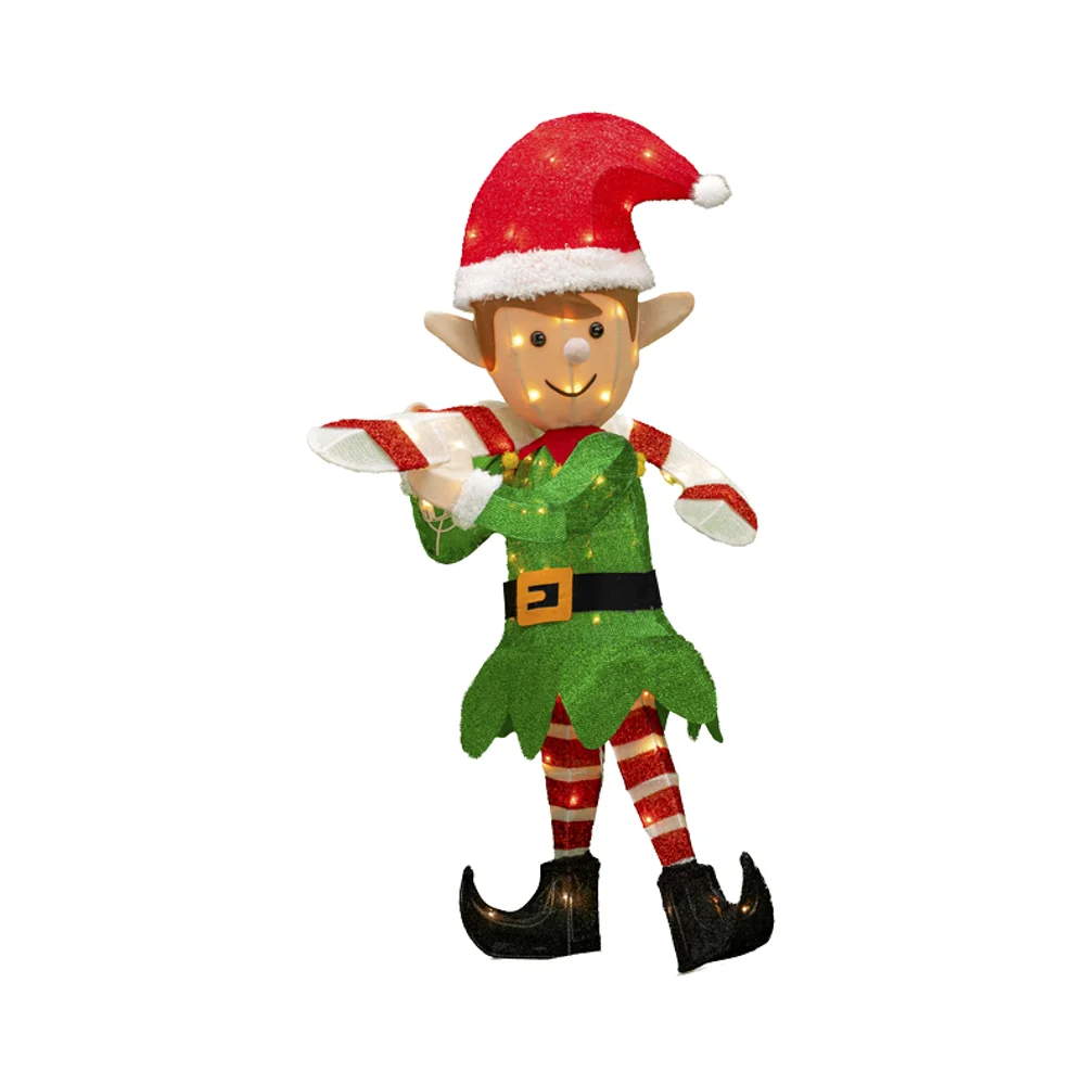 Outdoor 3D 38IN Elf with Candy Cane Motif Christmas Decorative LED Light