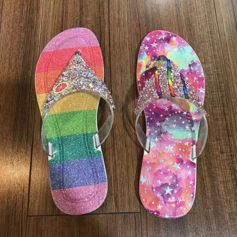 diamond rainbow flip flops