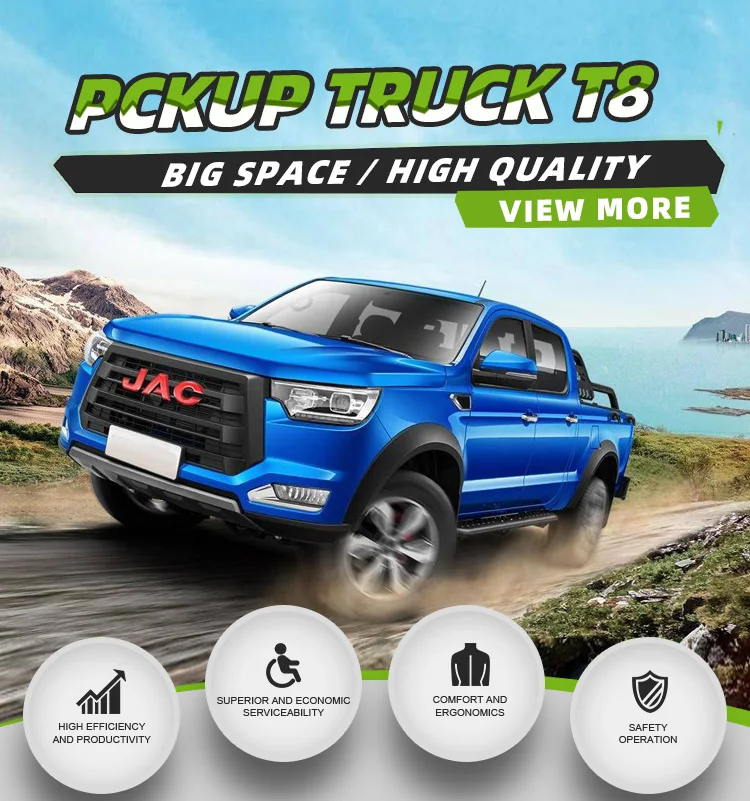 Jac T8 Hot Sale Pickup Truck Automobile New Car 4x4 Diesel Double Cabin Pickup Cheap Chinese LED Camera 10 Electric Leather Dark