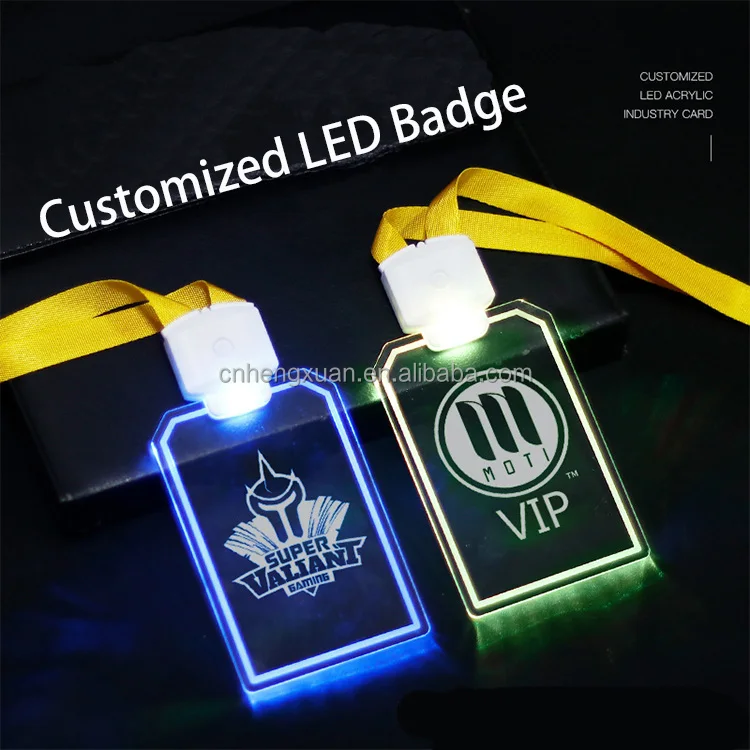 2024 Led Id Card Acrylic Light Up Flashing Neck Lanyard 15 Colors Led ...