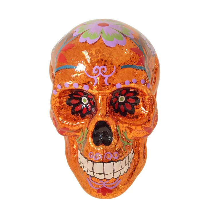 2022 Halloween decor hand blown glass decoration customized hand painting glass skull factory