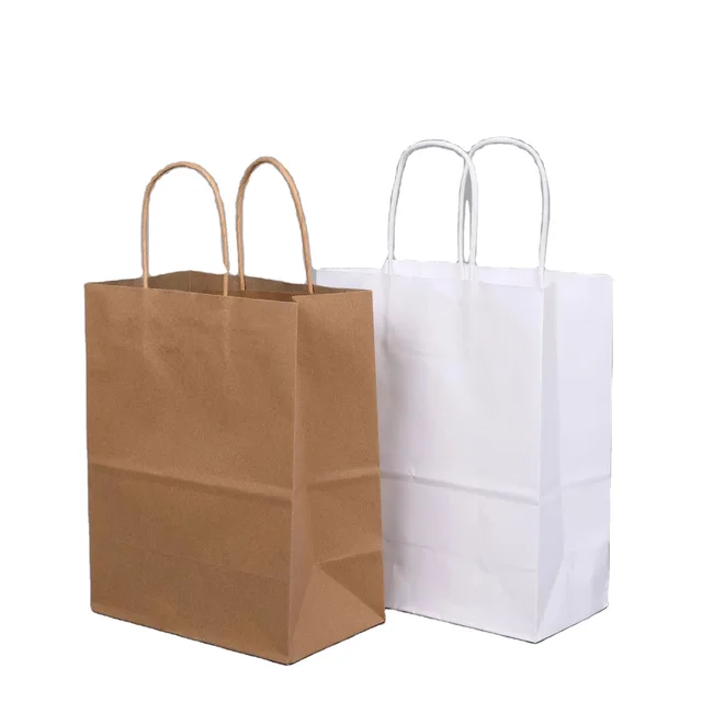 Wholesale Custom Print Logo White Brown Kraft Craft Bolsas De Papel Shopping Paper Bag With Twisted Handle