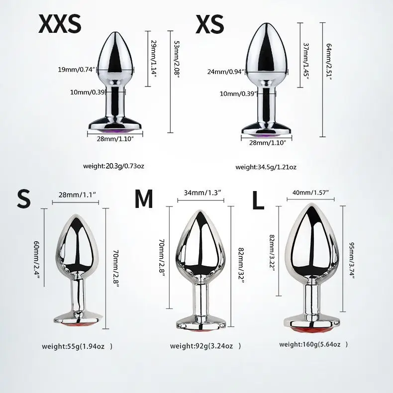 3Pcs Set S M L Metal Anal Plug with Heart Crystal - Stainless Butt Plug for  Men Women