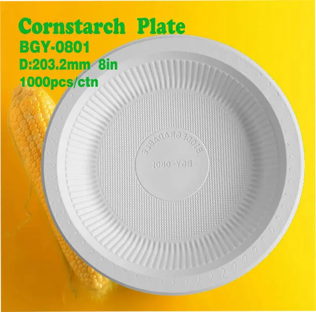 Biodegradable Disposable 6 7 8 9 10 Inch Cornstarch  Corn Starch CPLA Plastic Round Plates