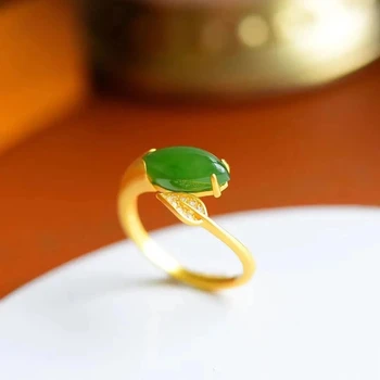 Natural Hetian Jade Jasper Magnolia Horse Eye Opening Adjustable Ring Chinese Retro Creative Charm Women&#39;s Brand Jewelry