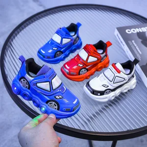 Children's Sports Shoes Cartoon Car LED Light Anti-slip Casual Children Walking Shoes Kids Luminous Sneakers