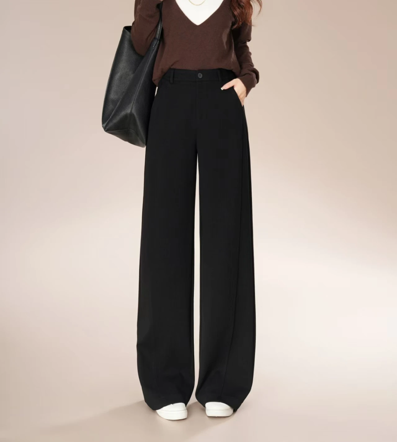 2025 Women's Elegant Slim Trousers Comfortable Casual Long Pants Elastic Pocket Work Formal Fleece Fabric Featuring Logo