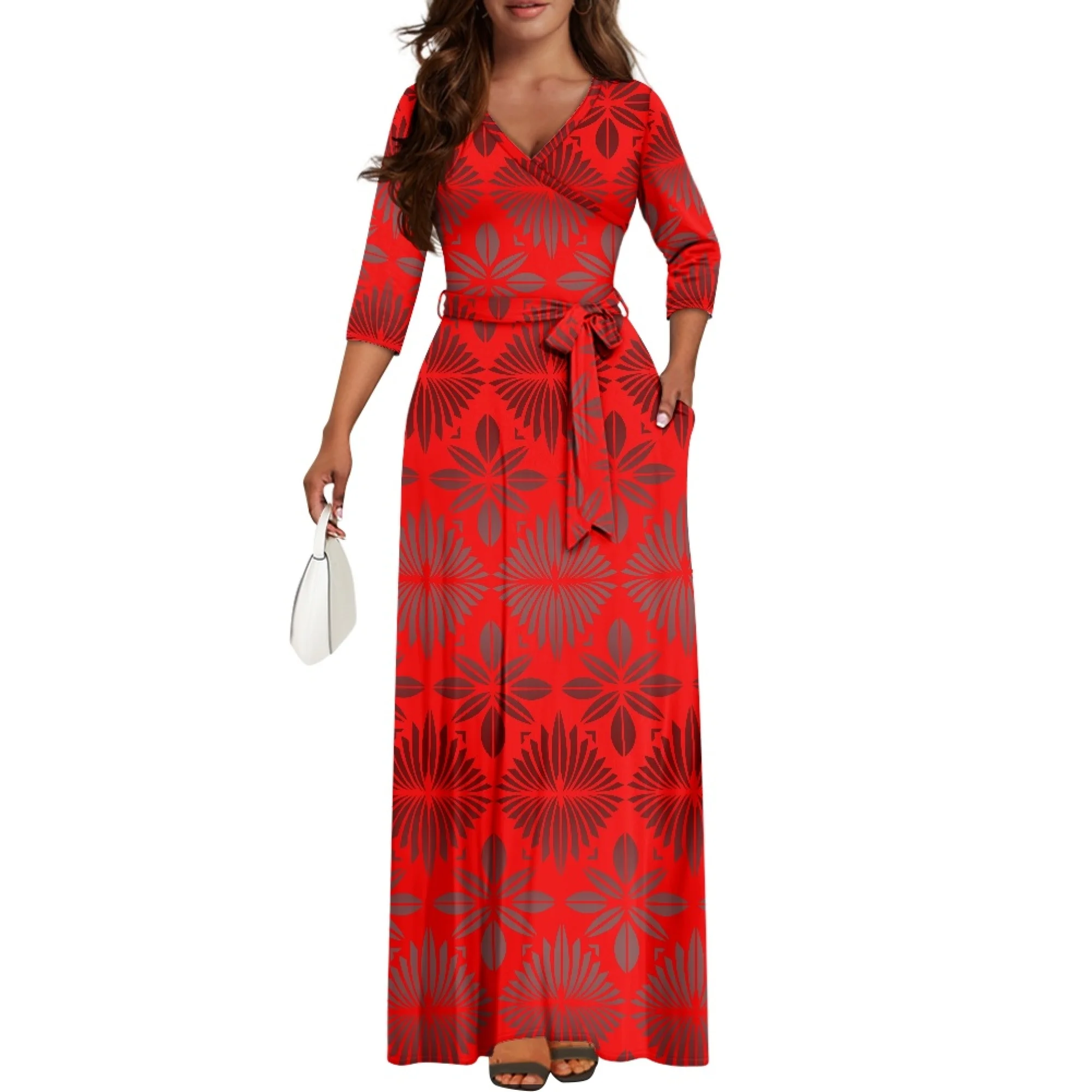 slim fit dress slacks Long Maxi Cocktail Hawaiian Dress Taro Leaf Sky Blue / L