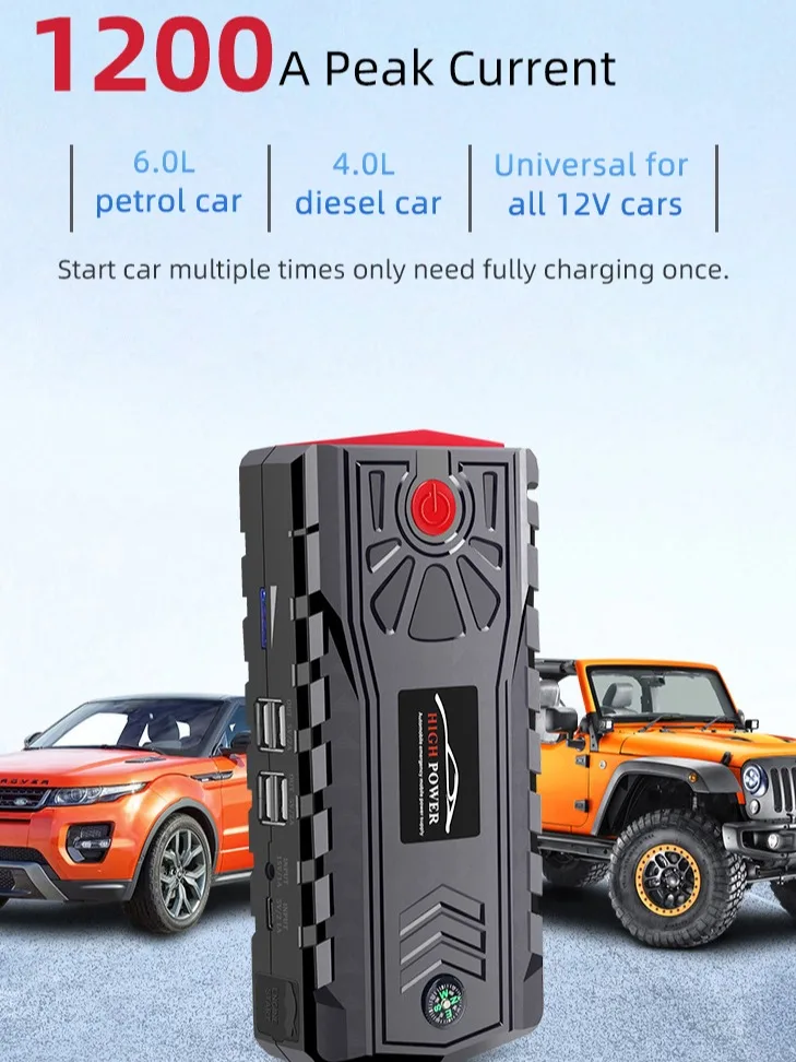 12v 99000mah Super Capacitor Lithium Car Jumper Battery Pack Jump Starter Auto Battery Charger