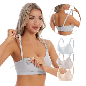 Biustonosze Bezszwowe Anti-Bacterial Hot Breast Feeding Nursing Open Bust Bra Front Button Breathable Soft Padded Push-Up Summer