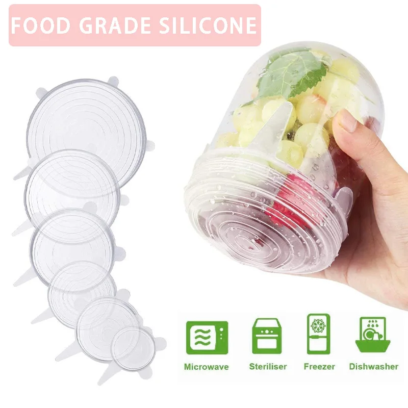 Dropship 6pcs Silicone Stretch Lids; Reusable Durable Food Storage