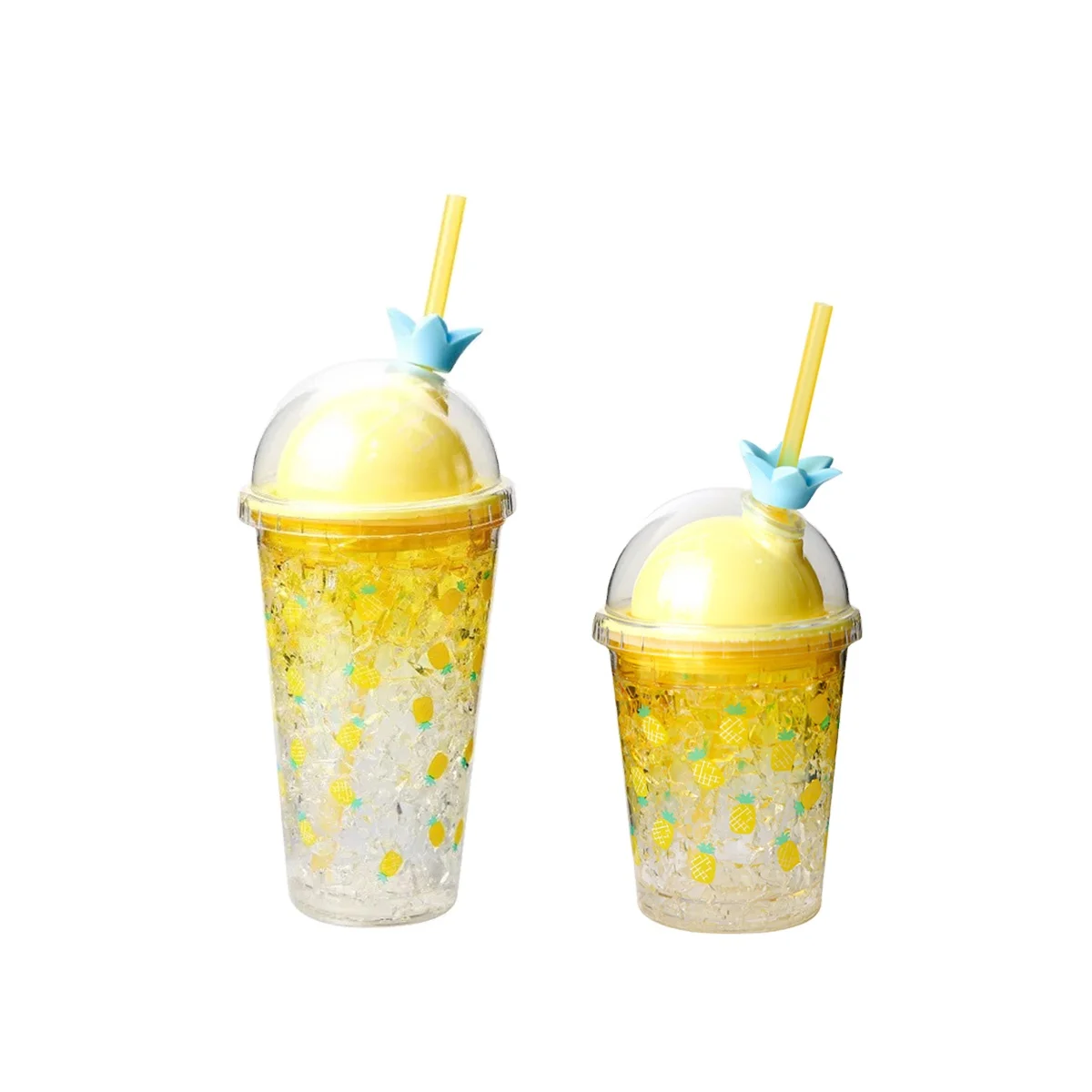 summer gel ice cooling cup double wall plastic straw drinking