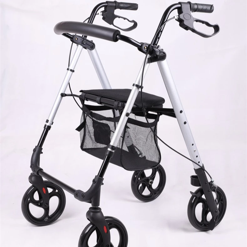 Adjustable Elderly trolley aluminum walker four-wheel walker foldable walker with wheels grocery shopping wheelchair