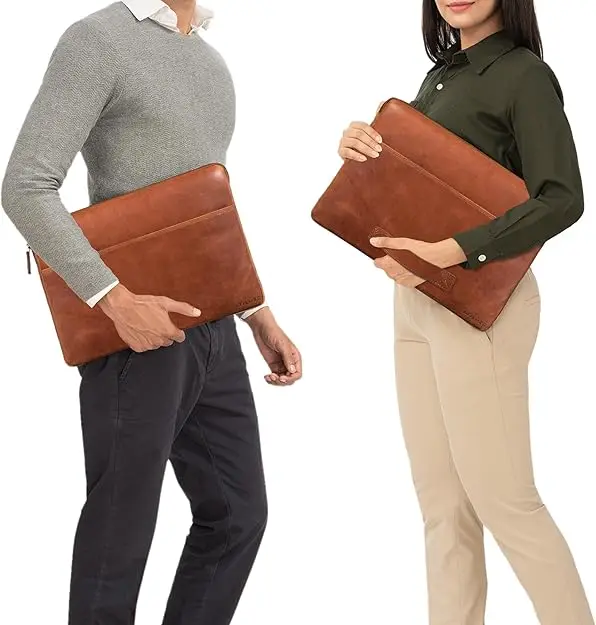 Bolsa de mano de alta calidad OEM ODM de cuero portátil de mano de bolso para hombres de negocios mujeres 13 14 15 16 pulgadas bolso portátil de computadora bolso de cubierta