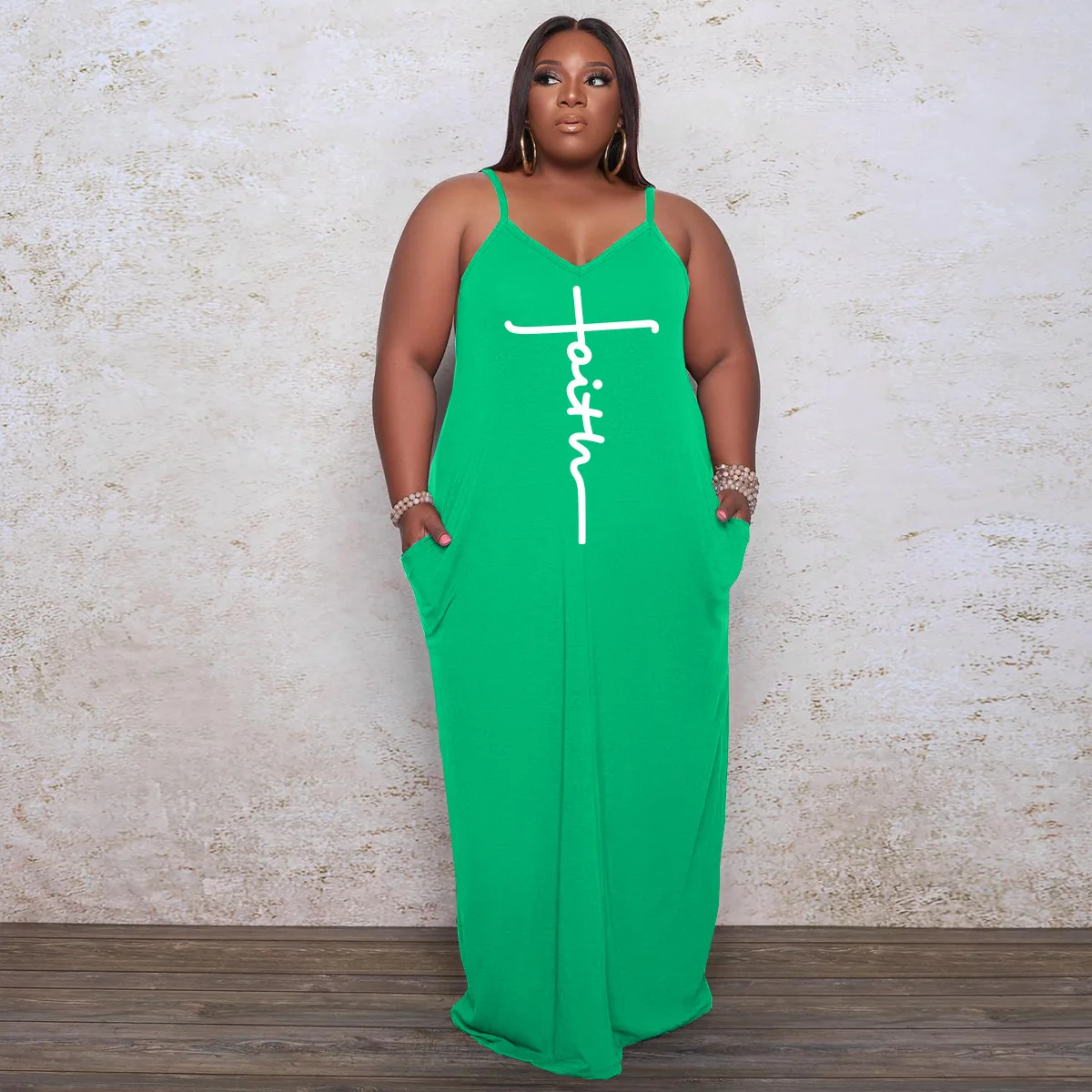 Plus Size Ladies Spaghetti Strap Maxi Dress Casual Odm