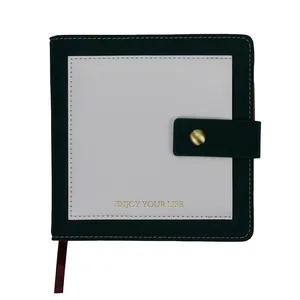 Custom Gold Foil Logo Square PU Leather Notebook 15*15cm Travel School Stationery Hardcover Thread Sewn Diary