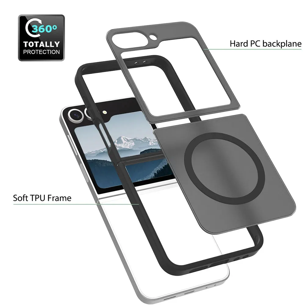 Matte Tpu Acrylic Folding Magnetic Mobile Phone Case Anti-Drop Protective Cover For Samsung Z Flip 6 details