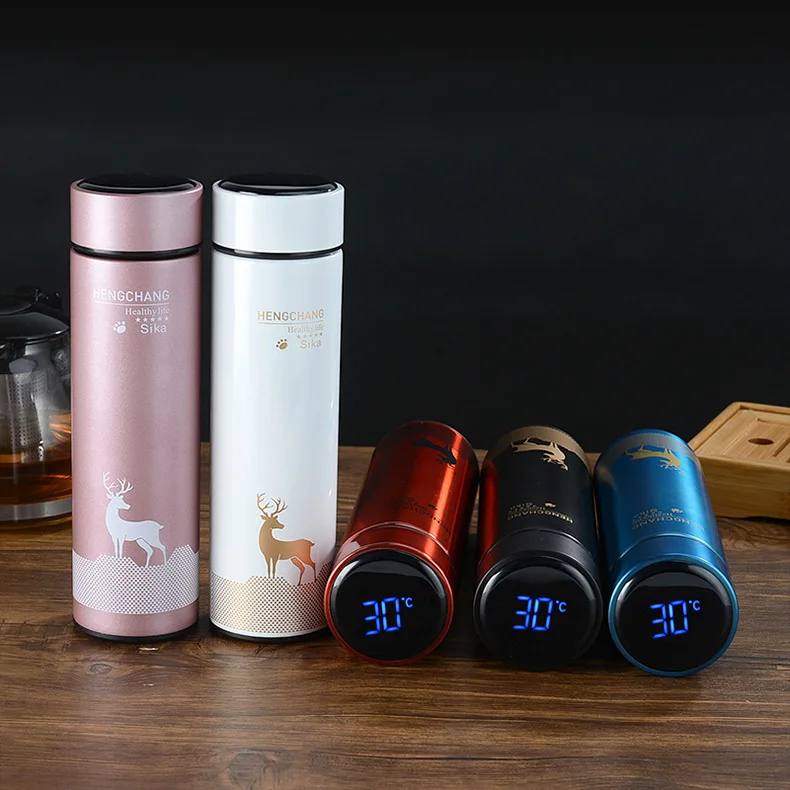 500ml Elk Vacuum Flask With Temperature Display Lid 304 Stainless Steel Smart Business Custom Gift Water Bottle