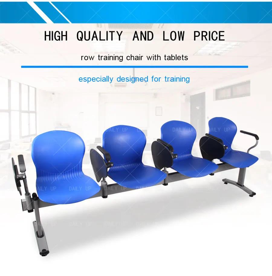 High Quality Public Row Waiting Chair Set With Armrest Metal Frame Four Seat Airport Bench With Word Pad For Hospital School