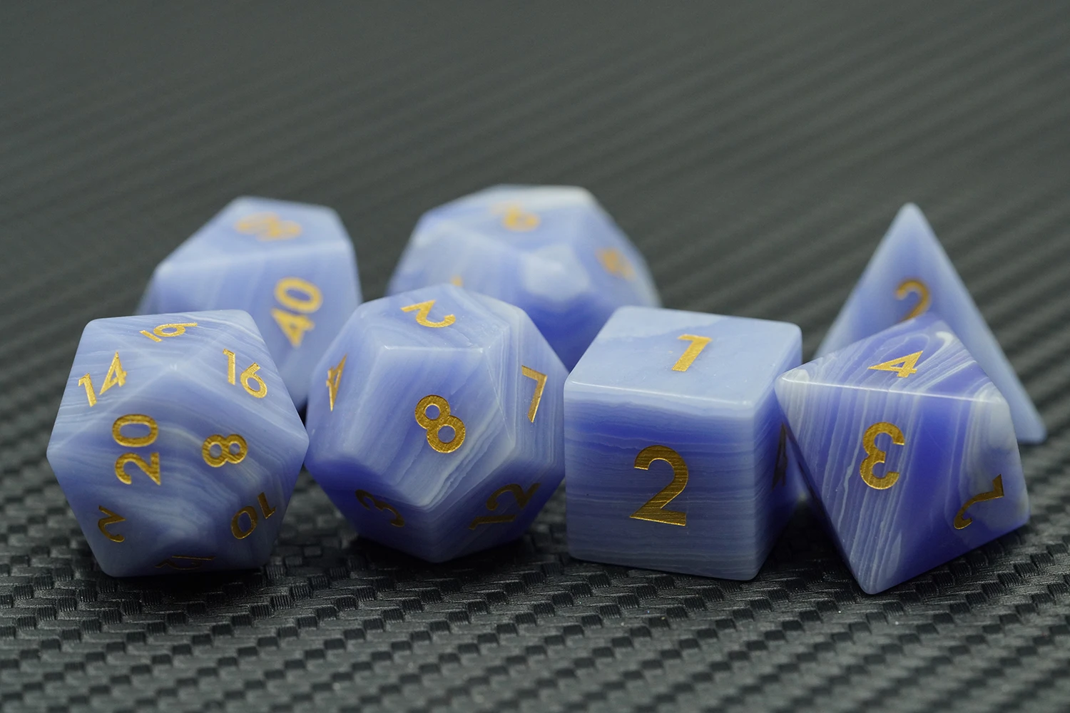 Yushun Handmade Blue Stripe 7pcs RPG Dungeons and Dragons Set Custom Logo Polyhedral Logo Gemstone Dice for DND Games factory