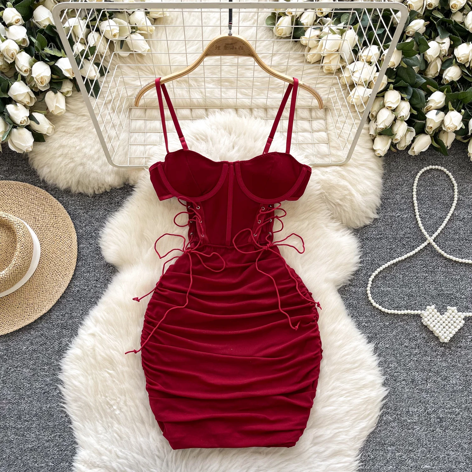 Summer Y2K Strapless Bandage Hip Midi Dress For Women Hollow Out Lace Dress|  Alibaba.com