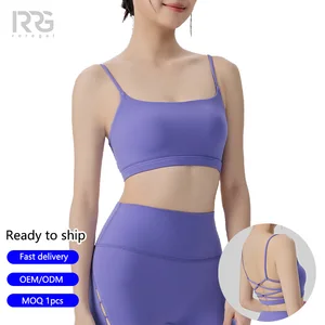 Roregal Spaghetti Straps Cross-Back Women's Fixed Cups Sports Bra  Breathable  Light Workouts Yoga Bra