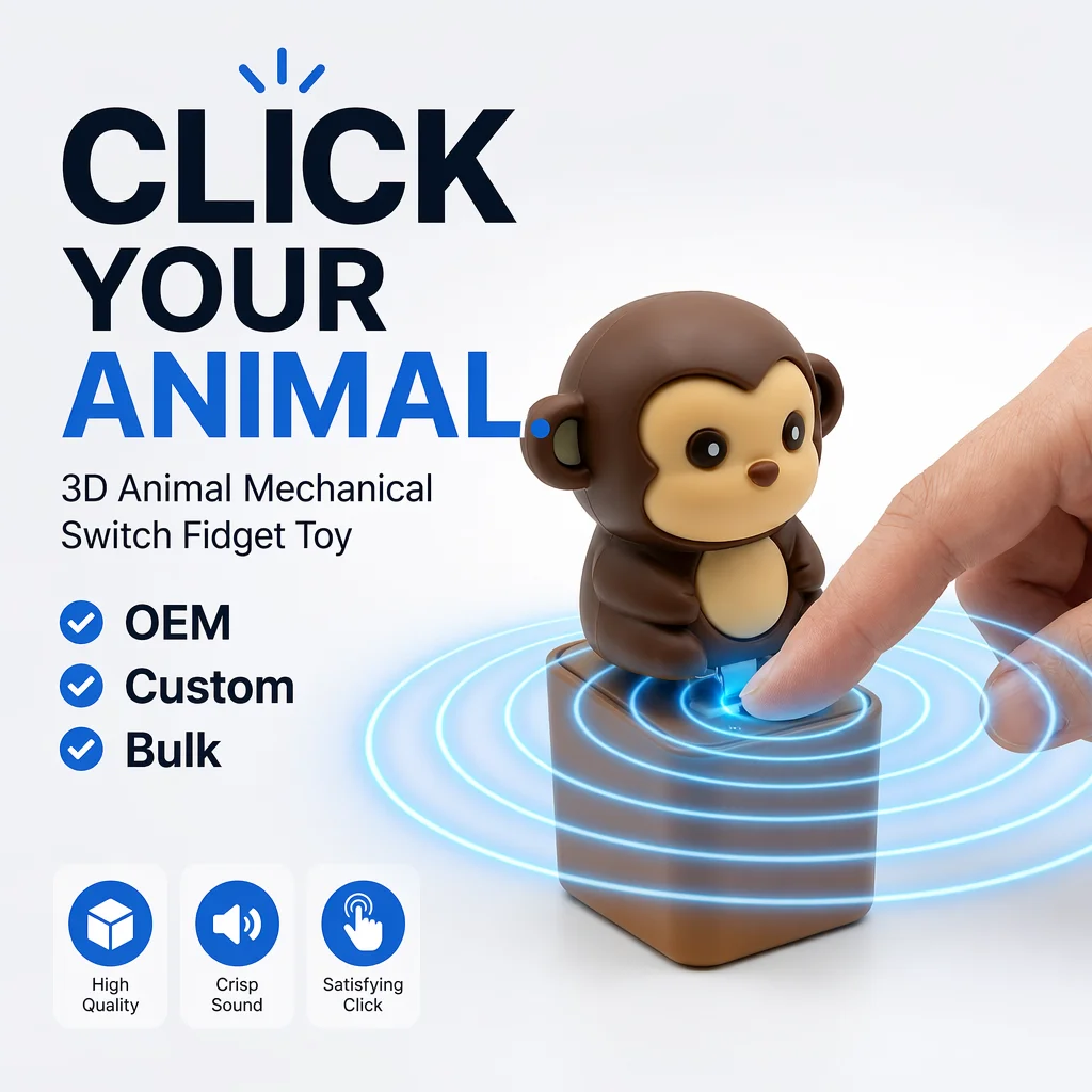 Wholesale 3D Animal Mechanical Switch Fidget Toy Keyboard Clicker Sound Decompression Keychain Stress Relief Sensory ASMR Gift