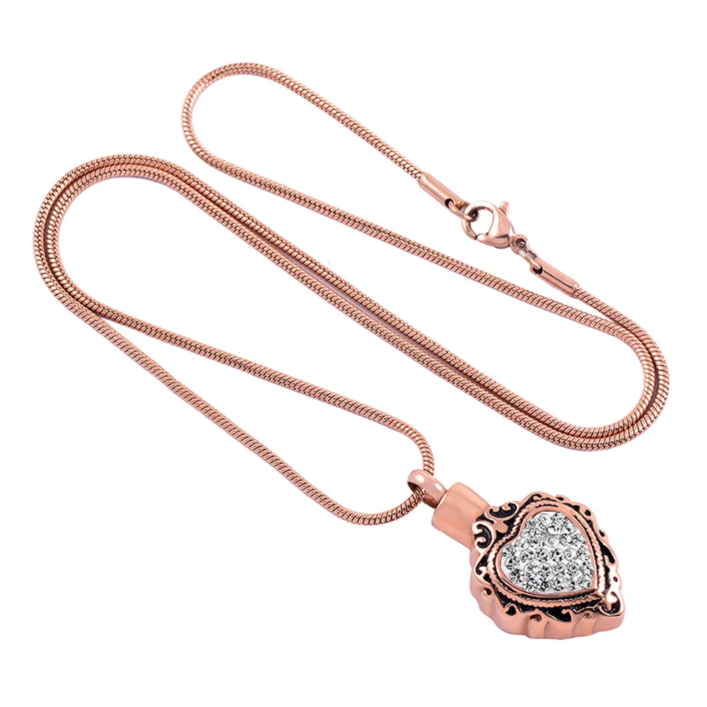 Cremation jewelry stainless steel urn with heart-shaped gemstone urn pendant with filling kit for cremation funeral