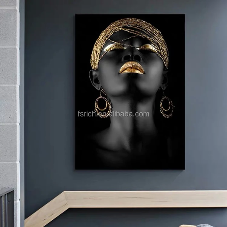 African Art Black And Gold Woman Painting On Canvas Posters And Prints