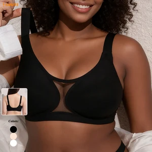 Women's Mesh Full Coverage Seamless Bra Plus Size Minimizer Thin Cup Jelly Bra for Large Bust Women Wireless Underwear
