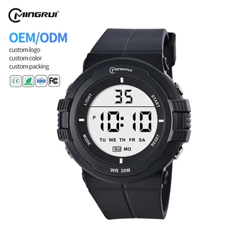 Free Sample Mingrui Custom Unisex Outdoor Sport Waterproof Round Case Buckle Clasp  Display Diver Feature Digital Watch for Men